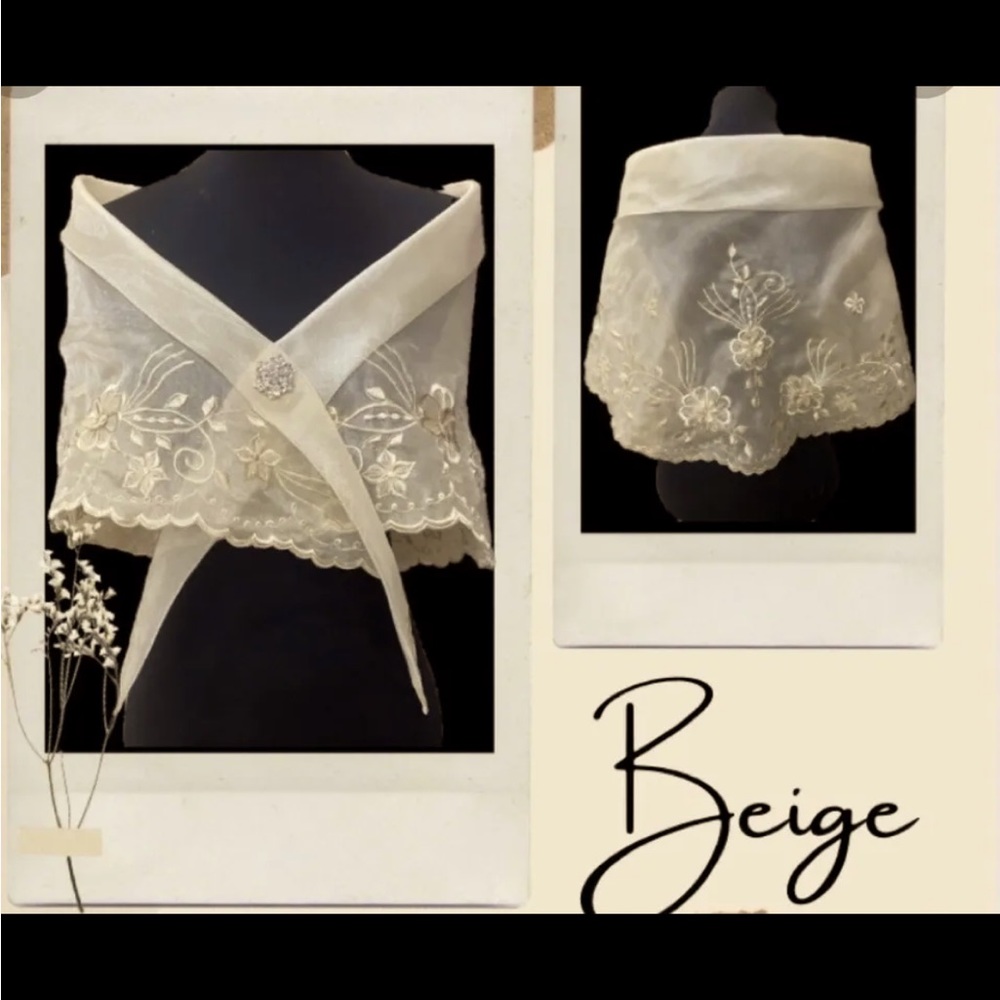 Alampay Filipiniana with Brooch Color: Beige/Cream size: Free size